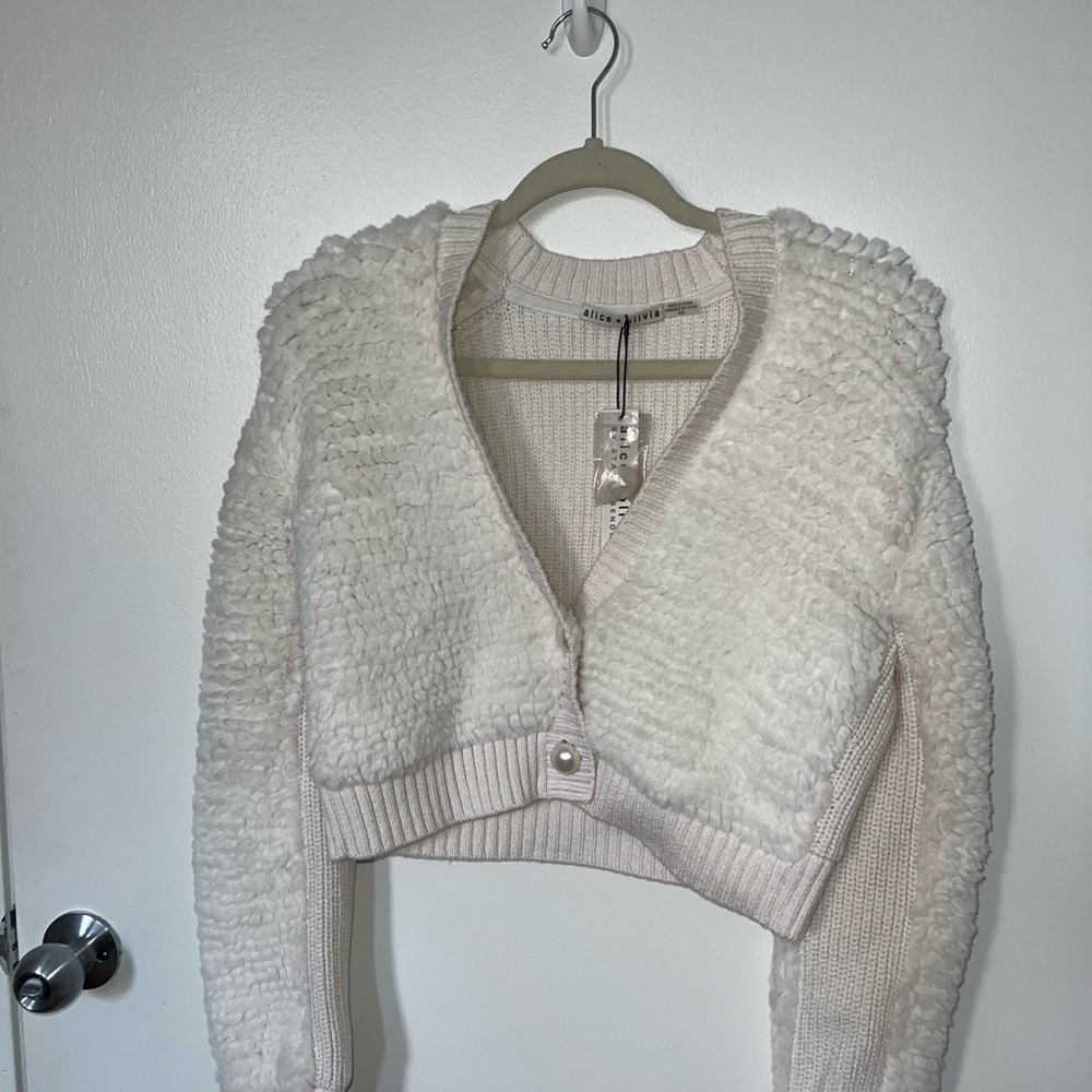 Alice + Olivia Soft White Textured Cardigan